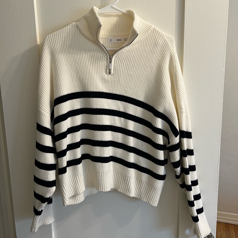 Mango Striped Quarter Zip Sweater